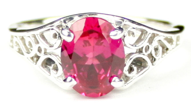 SR005, Created Pink Sapphire, 925 Sterling Silver Ring