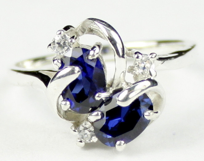 SR016, Created Blue Sapphire, 925 Sterling Silver Ring