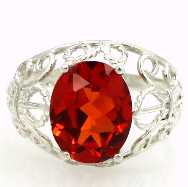 SR162, Created Padparadsha Sapphire, 925 Sterling Silver Ring