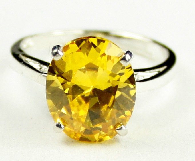 SR055, Golden Yellow CZ, 925 Sterling Silver Ring