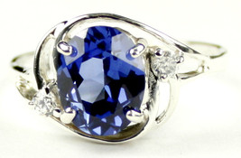 SR021, 10x8mm Created Blue Sapphire, 925 Sterling Silver Ring - £46.82 GBP