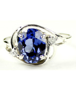 SR021, 10x8mm Created Blue Sapphire, 925 Sterling Silver Ring - £46.99 GBP