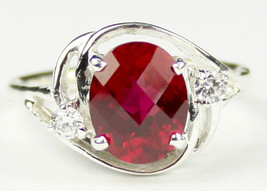 SR021, 10x8mm Created Ruby, 925 Sterling Silver Ring - £47.06 GBP