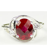 SR021, 10x8mm Created Ruby, 925 Sterling Silver Ring - £47.16 GBP