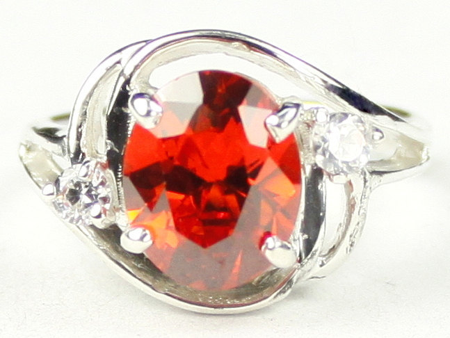 SR021, 10x8mm Created Padparadsha Sapphire, 925 Sterling Silver Ring