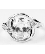 SR021, 10x8mm Cubic Zirconia, 925 Sterling Silver Ring - £37.67 GBP