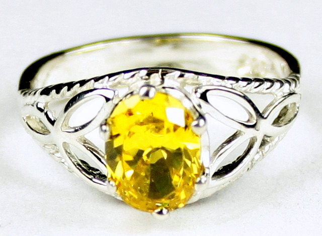 SR137, Golden Yellow CZ, 925 Sterling Silver Ring