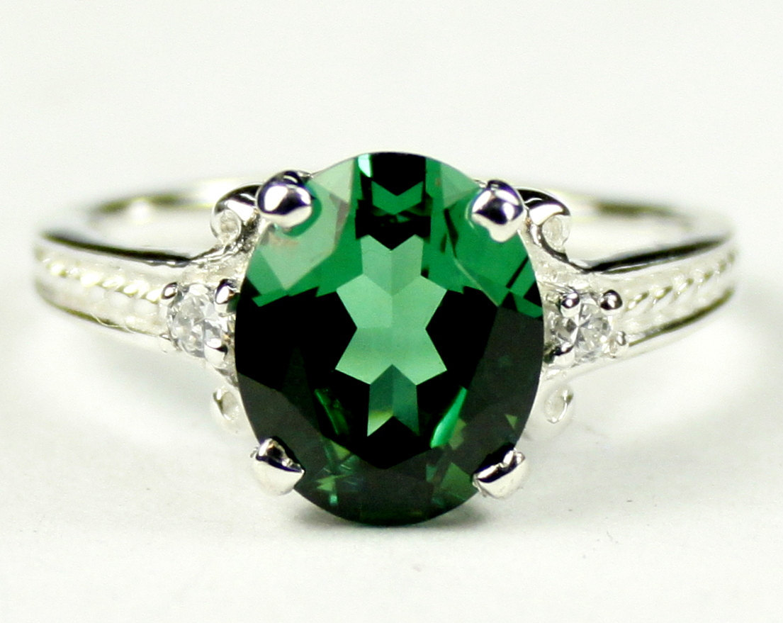 SR136, Created Emerald Spinel, 925 Sterling Silver Ring
