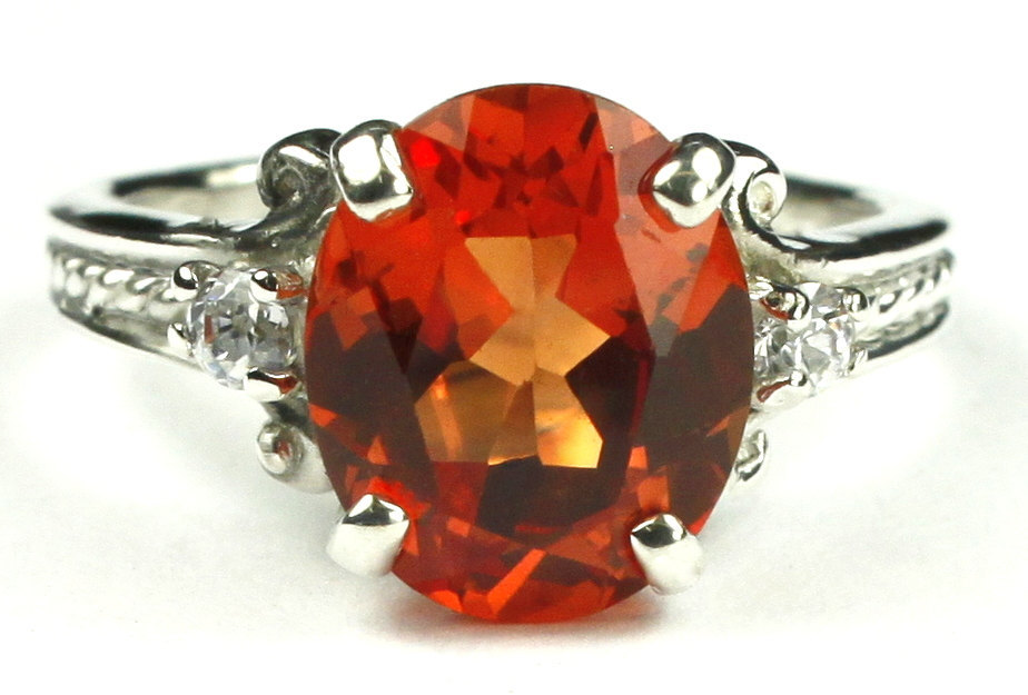SR136, Created Padparadsha Sapphire, 925 Sterling Silver Ring
