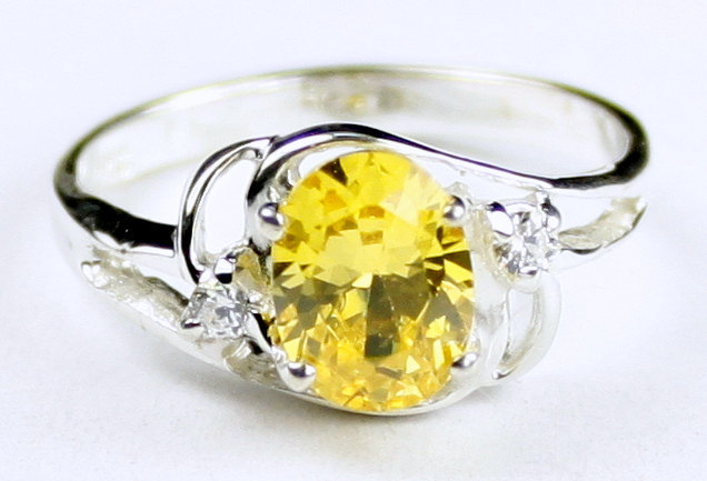SR176, Golden Yellow CZ, 925 Sterling Silver Ring
