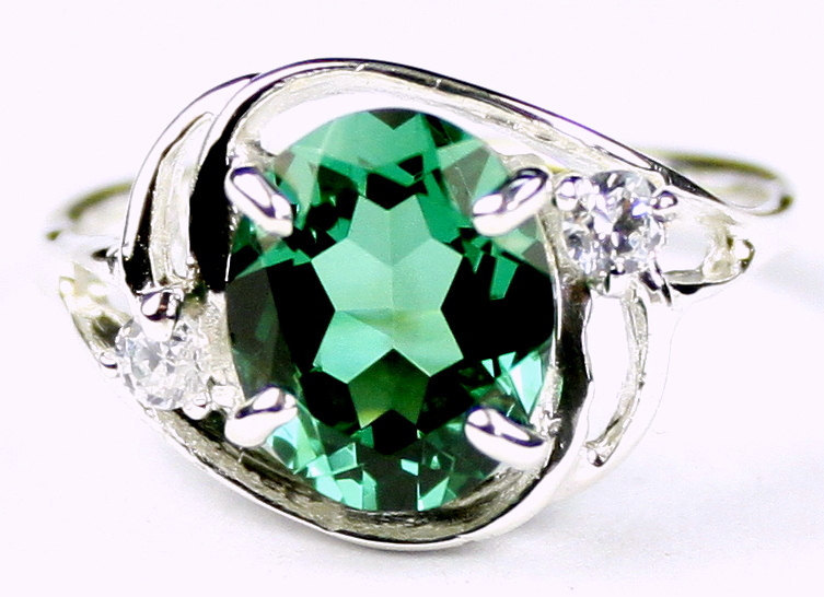 SR021, 10x8mm Created Emerald Spinel, 925 Sterling Silver Ring