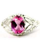 SR137, Created Pink Sapphire, 925 Sterling Silver Ring - £38.12 GBP