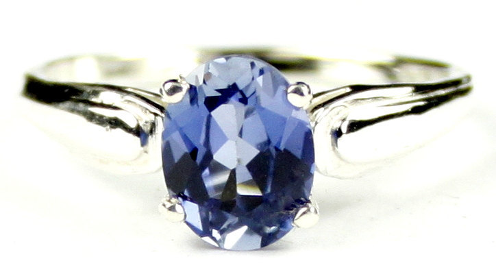 SR058, 9x7mm Created Blue Sapphire, 925 Sterling Silver Ring