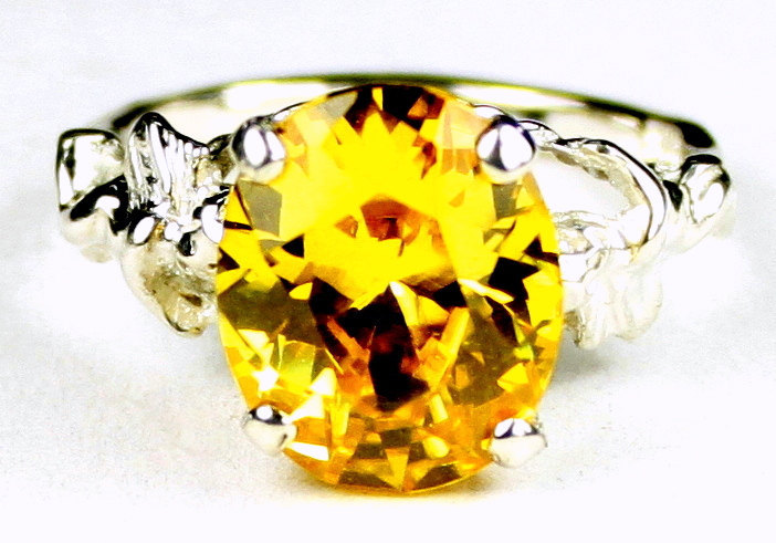 SR154, 12x10mm Golden Yellow CZ, 925 Sterling Silver Angel Ring