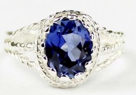 SR070, 9x7mm Created Blue Sapphire, 925 Sterling Silver Ring - £48.48 GBP