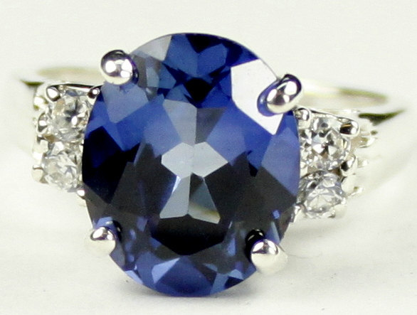 SR123, Created Blue Sapphire, 925 Sterling Silver Ring