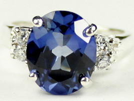 SR123, Created Blue Sapphire, 925 Sterling Silver Ring - £52.23 GBP