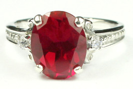 SR136, Created Ruby, 925 Sterling Silver Ring - £50.51 GBP