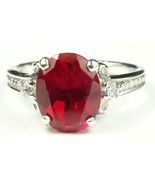 SR136, Created Ruby, 925 Sterling Silver Ring - £50.51 GBP