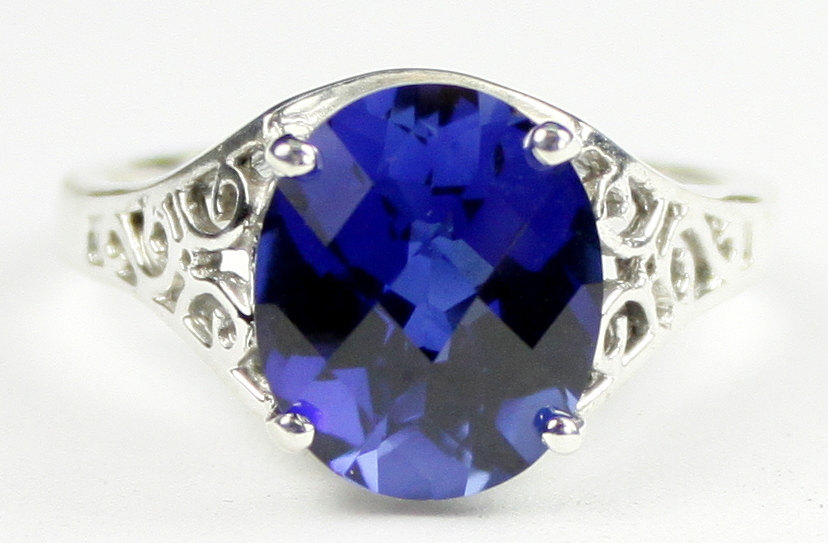 SR057, 6 ct Created Blue Sapphire, 925 Sterling Silver Ring