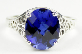SR057, 6 ct Created Blue Sapphire, 925 Sterling Silver Ring - £53.21 GBP