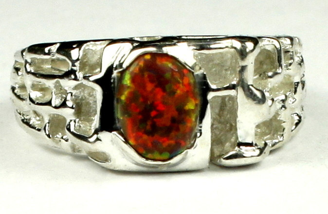 SR197, Created Red Brown Opal, 925 Sterling Silver Men's Ring