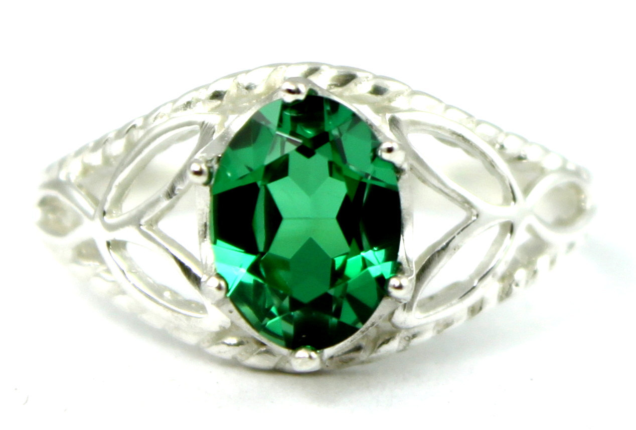 SR137, Created Emerald Spinel, 925 Sterling Silver Ring