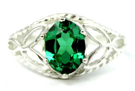 SR137, Created Emerald Spinel, 925 Sterling Silver Ring - £64.21 GBP