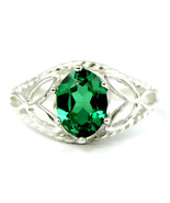 SR137, Created Emerald Spinel, 925 Sterling Silver Ring - £64.75 GBP