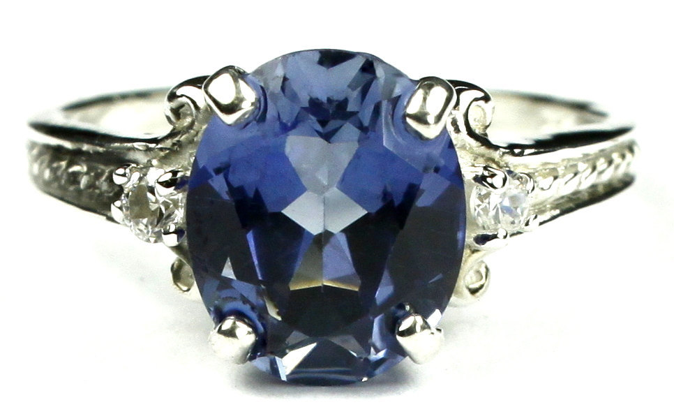 SR136, Created Blue Sapphire, 925 Sterling Silver Ring