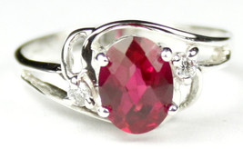SR176, Created Ruby, Sterling Silver Ring - £40.32 GBP