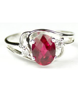 SR176, Created Ruby, Sterling Silver Ring - £40.19 GBP