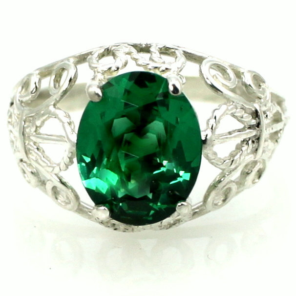 SR162, Created Emerald Spinel, 925 Sterling Silver Ring