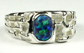 SR197, Created Blue/Green Opal, 925 Sterling Silver Men&#39;s Ring - £48.90 GBP