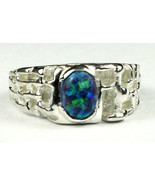 SR197, Created Blue/Green Opal, 925 Sterling Silver Men&#39;s Ring - £48.75 GBP