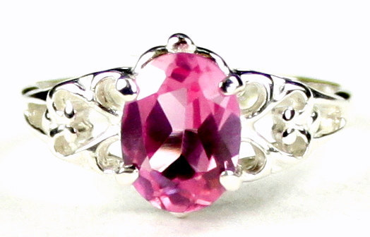 SR302, 8x6mm Created Pink Sapphire, 925 Sterling Silver Ring