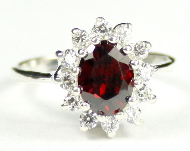 SR235, Burgundy CZ, 925 Sterling Silver Ring