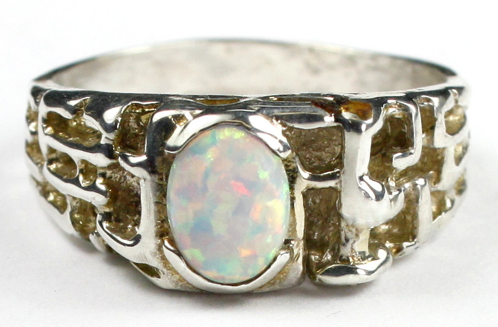 SR197, Created White Opal, 925 Sterling Silver Men's Ring