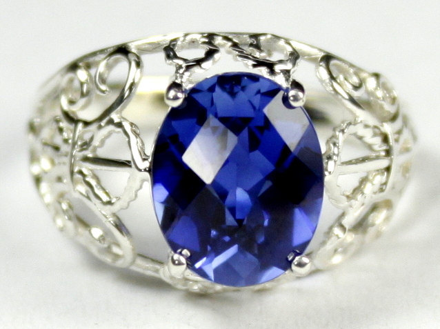 SR162, Created Blue Sapphire, 925 Sterling Silver Ring
