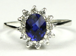 SR235, Created Blue Sapphire, 925 Sterling Silver Ring - £41.25 GBP