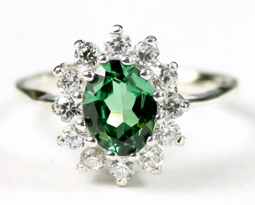 SR235, Created Emerald Spinel, 925 Sterling Silver Ring