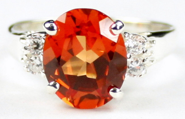 SR123, Created Padparadsha Sapphire, 925 Sterling Silver Ring