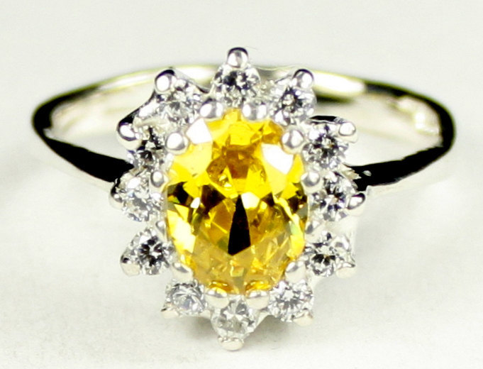 SR235, Golden Yellow CZ, 925 Sterling Silver Ring