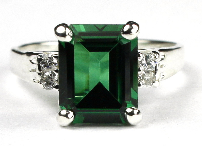 SR221, Created Emerald Spinel, 925 Sterling Silver Ring