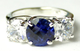 SR255, 2 ct Created Blue Sapphire &amp; 1 ct CZs, 925 Sterling Silver Ring - £49.71 GBP