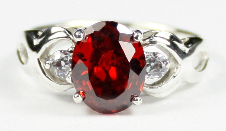 SR243, 10x8mm Burgundy CZ, 925 Sterling Silver Ring