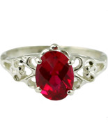 SR302, 8x6mm Created Ruby, 925 Sterling Silver Ring - £39.33 GBP