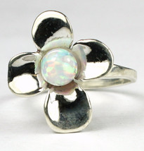 SR315, 6mm Created White Opal, 925 Sterling Silver Dogwood Ring - £42.18 GBP