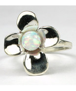 SR315, 6mm Created White Opal, 925 Sterling Silver Dogwood Ring - £42.18 GBP