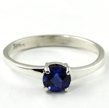 SR301, 6mm Round Created Blue Sapphire, 925 Sterling Silver Ring - £39.20 GBP